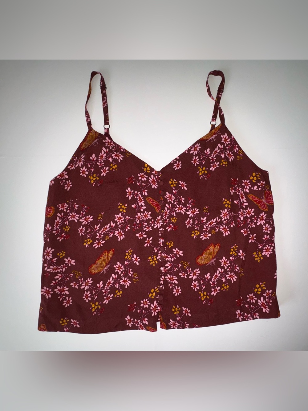 Madewell Floral Butterfly Print Adjustable Strap Cami Tank Top Size 2